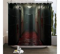 Kzzfqxb Tende da doccia 180x200cm con ganci in plastica, Halloween notte camera spettrale corridoio buia e sanguinante impermeabile poliestere per vasca, Decorazione festa dell'orrore per bagno