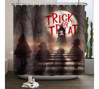 Kzzfqxb Tende da doccia 183x183cm con ganci in plastica, Halloween luna piena notte spettrale ombre di fantasmi impermeabile tessuto in poliestere per vasca, Decorazione festa dell'orrore per bagno