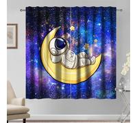 Kzzfqxb Tende per Bambini 117x138cm 2 Pannelli, Viola Blu Universo Galassia Astronauta Dormire sulla Luna, Simpatici Cartoni Animati per Ragazzi Ragazze Camera da Letto Asilo Nido Soggiorno
