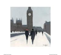 L' Arte Gruppo Jon Barker (Big Ben, Berretto Rosso e Neve) - Stampa Artistica 40 x 40 cm, Carta, Multicolore, 40 x 40 x 1.3 cm