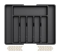 L.C. SUPPORT® Portaposate da Cassetto Espandibile da 33 a 57 cm, Nero, Organizer Cucina Regolabile con 8 Scomparti, Porta Posate Cucina Cassetto, Design Antiscivolo, Divisori per Cassetti Cucina