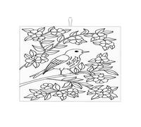 L' è seduto sui rami fioriti, pagina da colorare, tappetini artistici per asciugare i piatti, tappetino asciutto per piano di lavoro, grande 18 x 24 pollici