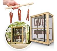 L.E.W. Trockner L.E.W. Armadio di Stagionatura per Carne e Salumi - Modello 5 | Da Terra con Coperchio a Cerniera e Dämpfer | Grande Capacità | Legno Naturale | Senza Elettricità | Protezione Insetti