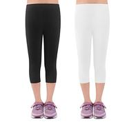 L&K-II 2 er Pack Leggings Bambina 3/4 Pantaloni Bambina Pantaloni Capri Realizzati con Abiti scolastici di Cotone Nero Bianco 158/164 2723