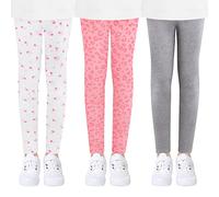 L&K-II 3er Pack Leggings per Bambini Ragazze Pantaloni da Ballo Leggings per Bambini Pantaloni da Ginnastica in Cotone Grigio Stampa Leopardo Fiore 4539-D-158/164