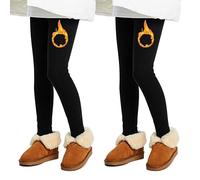 L&K-II Confezione da 2 Leggings Termici Leggings Invernali per Bambini Pantaloni per Bambini Foderati in Pile di Cotone Spesso 4610 Nero 110-116