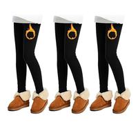 L&K-II Confezione da 3 Leggings Termici Leggings Invernali per Bambini Pantaloni per Bambini Foderati in Pile di Cotone Spesso 4610 Nero 146-152