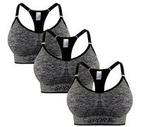 L&K-II Confezione da 3 reggiseno sportivo da donna senza ferretto, imbottito, forte tenuta regolabile, push up, corsa, jogging, yoga, Confezione da 3 pezzi, grigio, L/XL