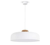 L+ Lampada a Sospensione Moderna in Metallo con Dettaglio in Legno Realizzata a Mano per Cucina Soggiorno Camera Ø40cm E27 Bianco