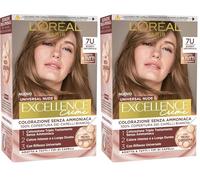 L’Oréal Paris Colorazione Permanente, Copertura dei Capelli Bianchi a Lungo, Risultato Naturale e Luminoso, Formula senza Ammoniaca, Excellence Universal Nude, Tonalità: Biondo (7U) (Confezione da 2)