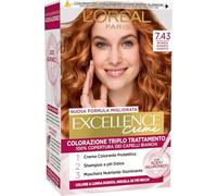 L’Oréal Paris Colorazione Triplo Trattamento Excellence, Con Acido Ialuronico, 100% Copertura Capelli Bianchi, Per Capelli Più Idratati, Biondo Ramato Dorato (7,43)