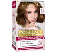 L’Oréal Paris Colorazione Triplo Trattamento Excellence, Con Acido Ialuronico, 100% Copertura Capelli Bianchi, Per Capelli Più Idratati, Castano Chiaro Dorato (5,3)