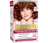L’Oréal Paris Colorazione Triplo Trattamento Excellence, Con Acido Ialuronico, 100% Copertura Capelli Bianchi, Per Capelli Più Idratati, Biondo Scuro Mogano Ramato (6,54)