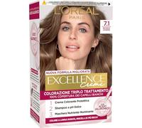 L’Oréal Paris Colorazione Triplo Trattamento Excellence, Con Acido Ialuronico, 100% Copertura Capelli Bianchi, Per Capelli Più Idratati, Biondo Cenere (7,1)
