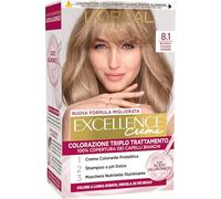 L’Oréal Paris Colorazione Triplo Trattamento Excellence, Con Acido Ialuronico, 100% Copertura Capelli Bianchi, Per Capelli Più Idratati, Biondo Chiaro Cenere (8,1)