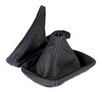 L&P A0183 Set Cuffia leva cambio e cuffia freno a mano - vera pelle nero cucitura blu