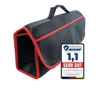 L & P Car Design Borsa organizer per bagagliaio, per auto, bagagliaio, con chiusura in velcro (nero rosso)