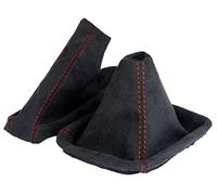 L & P Car Design Cuffia Cambio e Freno a Mano Compatibile con BMW e46 Serie 3 1998-2007 - Nero Rosso - Microfibra - Leva Cambio Manuale - (A0097)