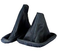 L & P Car Design L&P A0191 Set Cuffia leva cambio e cuffia freno a mano compatible con serie 3 e30 - vera pelle nero cucitura blu