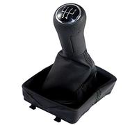 L & P Car Design Pomello cambio e Cuffia cambio compatibile con VW Polo 4 9N 2001-2009 - 5 Marce - 12mm - nero - con telaio - finta simil pelle - leva cambio manuale - (A255)