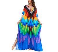 L-Peach Abbigliamento da Notte da Donna con Stampa Tie-Dye Camicia da Notte Homewear Abito da Spiaggia Kimono Maxi Kaftan Coprispalle Oversize