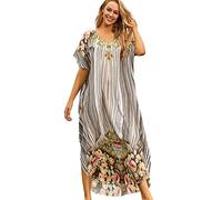 L-Peach Camicia da Notte con Stampa Etnica da Donna Homewear Abito da Spiaggia Kimono Maxi Kaftan Coprispalle Oversize
