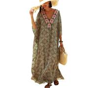 L-Peach Cardigan lungo da donna, stile bohémien, ampio, per il tempo libero, oversize, caftano, maxi abito da spiaggia, copriabiti, verde e marrone, Colore: verde e marrone., Taglia unica