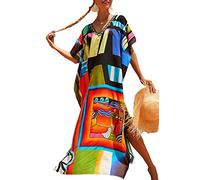 L-Peach Donna Abito da Spiaggia Caftan Maxi Parei Copricostume Copribikini Cover Up Beachwear