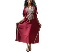 L-Peach Kaftani turchi con spacco laterale ricamato, camicia da notte spaziosa, caftano da spiaggia, copricostume da bagno, F Rosso 1, Taglia unica