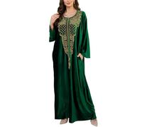 L-Peach Kaftano da donna ricamato, stile bohémien, oversize, kimono, maxi abito da spiaggia, a verde, Taglia unica