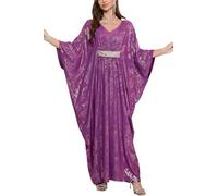 L-Peach Kaftano da donna ricamato, stile bohémien, oversize, kimono, maxi abito da spiaggia, B Viola Rosso, Etichettalia unica