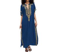 L-Peach Loungewear Boho Caftano di Cotone da Donna Kimono Oversize per Casa Maxi Abito da Spiaggia Copricostume