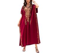 L-Peach Ricamo Camicetta da Notte Spacco Laterale Kaftani Turchi Spiaggia Kaftano Abiti Da Bagno Copricostume, Rosso, Etichettalia unica