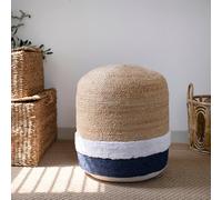 L.R. Resources Inc Pouf ottomano in iuta a righe nautiche per interni, 45,7 cm P x 45,7 cm L x 45,7 cm H, naturale/blu navy