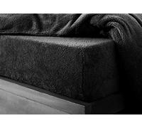 L S U Lenzuolo con angoli in pile Teddy Bear, extra profondo 25 cm, per letto singolo, matrimoniale, king size, super king size (colore nero, matrimoniale)