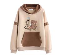 L SERVER Felpa con Cappuccio da Ragazza per Bambini con Stampa Cartoni Animati Primavera e Autunno Casual per Sport, Kaki - Orsetto Cucciolo, 152-158