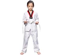 L SERVER Kimono Karate Bambino Ragazzo Confortevole Professionale Kimono Judo Ragazza Scollo a V Vestito Taekwondo con Cintura, Bianco A, 6-7 Anni