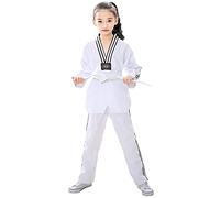 L SERVER Kimono Karate Bambino Ragazzo Confortevole Professionale Kimono Judo Ragazza Scollo a V Vestito Taekwondo con Cintura, Bianco B, 8-9 Anni