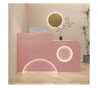 L-Shape Reception Desk with Storage White Checkout Counter with Lights for Retail & Office Stylish Reception Table for Clothing Stores & Company Halls 150cm/59in Right Side
