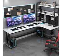 L-Shaped Computer Desk Corner Workstation With Pegboard, Home Office Gaming Desk With Libreria, Study Writing Table For PC & Laptop, Design Ergonomico Salvare Spazio per Piccole Rooms (D-right
