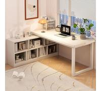 L Shaped Computer Desk with 2 Tier Storage Shelves and Reversible Design Modern Wood PC Table for Home Office and Bedroom