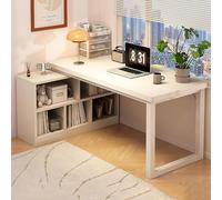 L Shaped Computer Desk with Storage Shelves and Reversible Design Modern Wood PC Table for Home Office or Bedroom