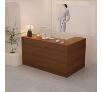 L-shaped Reception Desk, with Storage Drawers, & Open Shelves,Suitable for salons, offices, lobbies, retail stores(Brown left,200cm)