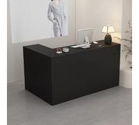 L-shaped Reception Desk, with Storage Drawers, & Open Shelves,Suitable for salons, offices, lobbies, retail stores(Black right,200cm)