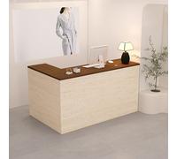 L-shaped Reception Desk, with Storage Drawers, & Open Shelves,Suitable for salons, offices, lobbies, retail stores(Brown+beige right,220cm)