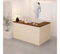 L-shaped Reception Desk, with Storage Drawers, & Open Shelves,Suitable for salons, offices, lobbies, retail stores(Brown+beige left,180cm)
