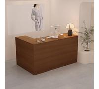 L-shaped Reception Desk, with Storage Drawers, & Open Shelves,Suitable for salons, offices, lobbies, retail stores(Brown right,160cm)