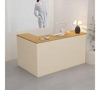 L-shaped Reception Desk, with Storage Drawers, & Open Shelves,Suitable for salons, offices, lobbies, retail stores(Wood+beige right,160cm)