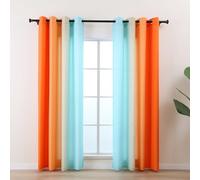 L.Z.E Cortinas Azul Naranja, juego de 2 cortinas, 225 cm de Largo, translúcidas Con privacidad, Para Sala y dormitorio Infantil, di microfibra, translúcido degradé