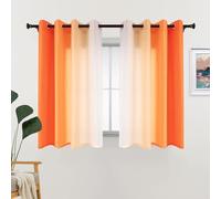 L.Z.E Set di 2 tende corte - Traslucide - Sfumature di arancio e bianco - Con occhielli - Per camera da letto, soggiorno - 140 x 145 cm - Corte e sottili